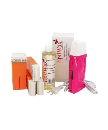 Epilwax Royal Complete Epilation Kit with: Professional wax warmer 4 roll -on wax 100 ml argan 100 epilatory strips 1 bottle with 250 ml oil after the epilation - (Royal series L'Arman 4)