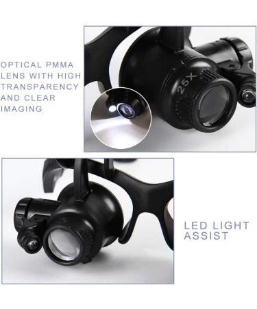 LED Head-Mounted Magnifying 10X 15X 20X 25X Eye Watch Repair Magnifier Glasses with 2 LED Lights (Color : Black) (Black) Full of Stars - Buy Online on GoSupps.com