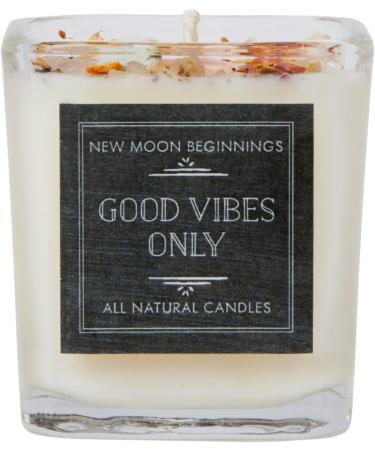 Good Vibes Only Candle - Negative Energy Cleansing Soy Aromatherapy with Crystals & Herbs | Handmade 7.5oz | New Moon Beginnings - Shop Internationally - Buy Online on GoSupps.com