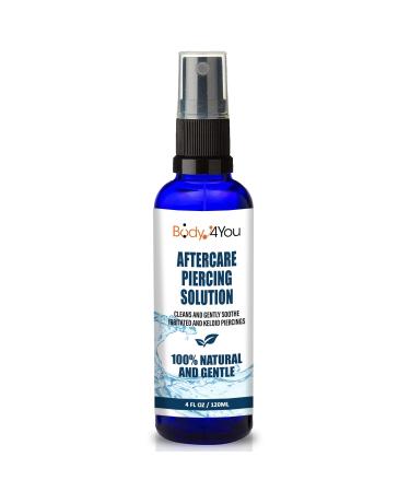 BodyJ4You Piercing Aftercare Saline Cleanser Spray | Gauges Ear Lobe Nose Lip Nipple Navel Belly | Wash Natural Care Treatment Solution Mist | Tea Tree Aloe Sea Salt | 4oz (120ml) 120ml, Spray