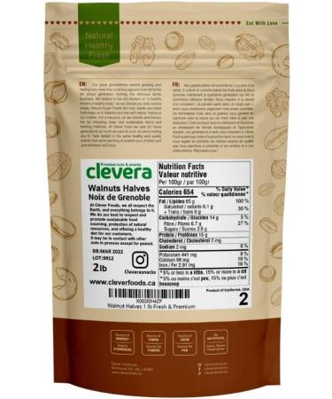 Clevera California Walnuts Halves Premium 2-lb - Fresh - Raw -Kosher - Small Batch - Sustainably Sourced - Straight from The Farm - Non-GMO - Gluten free 2.0 pounds - Buy Online on GoSupps.com