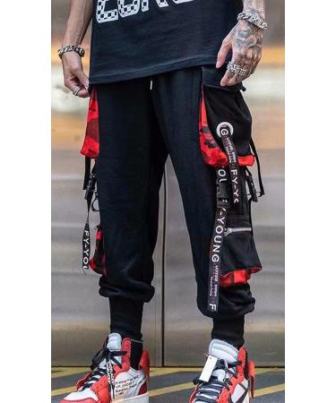 Men's Punk Cargo Baggy Techwear Joggers | Hip Hop Harem Streetwear | Tactical Track Pants - Black (Medium) - Buy Online on GoSupps.com