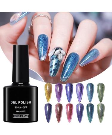 Winter Sparkling Auroras Soak Off Nail Polish Colorful Reflective Glitter Magnetic Gel Holographic Glitter 15ml Rainbow Cat Eye Nail Gel(03) Style03 - Buy Online on GoSupps.com