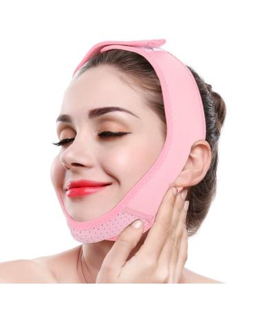 Facial Lifting Strap, V Line Mask Neck Double Chin Belt Skin Care Chin Lifting Firming Wrap(Pink)