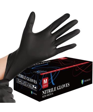 PROMEDIXP Nitrile Gloves 100Pcs 400Pcs,Gloves Disposable Latex Free,Disposable Gloves for Househode,Food safe Black Box of 100 Medium (Pack of 100)