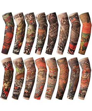 Jecery 16 Pcs Temporary Tattoo Sleeve for Kids  Fake Slip on Arm Sunscreen Sleeves  UV Sun Protection Cooling Arm Sleeves for Kid Child