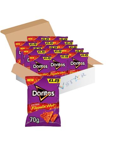 Walkers New Extra Flamin' Hot Snacks Extra Hot Xtra Spicy Crisps Multipacks PM 1.25 (Pack of 12 Doritos Extra Flamin Hot)