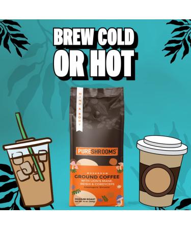 Organic Mushroom Coffee with Lion's Mane, Reishi & Cordyceps - 12 OZ Medium Roast - All Day Energy, Focus & Stress Relief - Buy Online on GoSupps.com