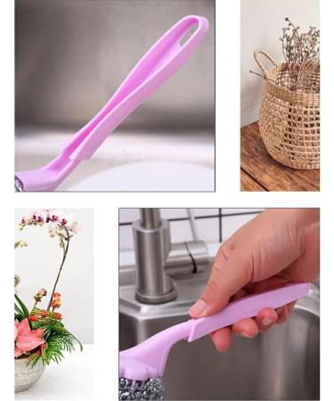 kesurpae ABS Steel Wire Cleaning Brush Portable Long Handle Washable Reusable Household Kitchen Cooking Bench Plate Brushes Purple - Buy Online on GoSupps.com