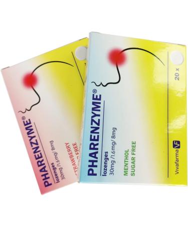 PHARENZYME Strawberry Lozenges - 20 Count | Sore Throat Relief | Enzyme-Active Formula - International Shipping Available - Buy Online on GoSupps.com