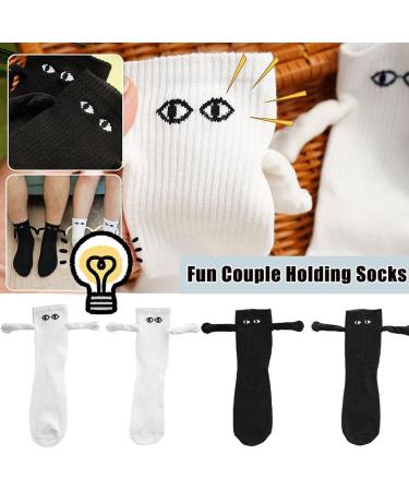 Novelty Magnetic Suction 3D Doll Couple Socks | Funny Holding Hands Design | Breathable Cotton | 1 Pair White - Buy Online on GoSupps.com