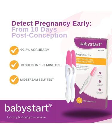 Early Detection Pregnancy Test Kit by Babystart for Easy at Home Accurate Pregnant Test Results in 1 Minute - Simple to Use Self Test for Women 2 Pack - Buy Online on GoSupps.com