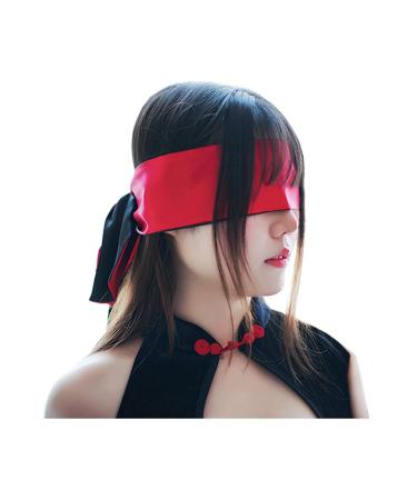 Satin Blindfold Belt Sash Necktie Neck Scarf Eye Mask for Sleeping 59inch PS12 (Red Black)