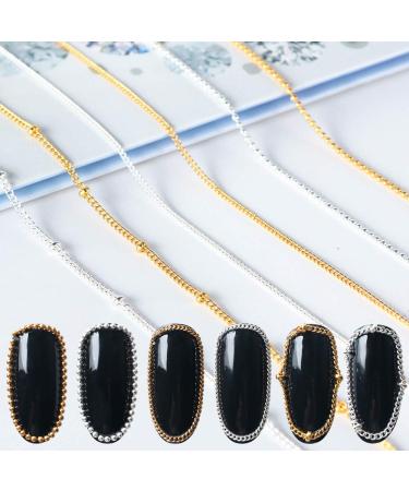 Metallic Nail Chains 3D Charms - Gold & Silver Glitter Nail Studs for Manicure - DIY Nail Art Supplies & Accessories - Buy Online on GoSupps.com