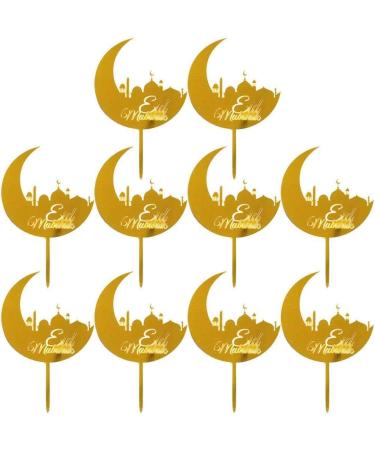 Eid Mubarak Cupcake Toppers 10pcs Eid Acrylic Cupcake Topper Ramadan Cake Decorations Kareem Party Supplies for Muffin Cake Gold - Buy Online on GoSupps.com