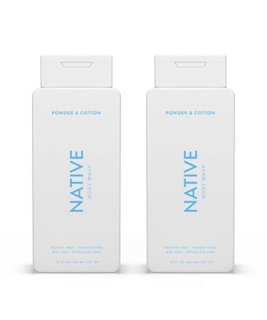 Native Body Wash Natural Body Wash for Women Men | Sulfate Free Paraben Free Dye Free with Naturally Derived Clean Ingredients Leaving Skin Soft and Hydrating Powder & Cotton 18 oz - 2 Pk Powder & Cotton - 2 Pk