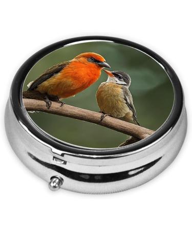 Red Birds Printed Mini Round Pill Box | 3 Compartment Travel Organizer & Portable Medicine Case - Buy Online on GoSupps.com