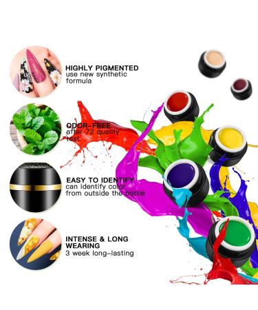 MEET ACROSS 12 Colors Painting Gel Nail Polish Kit with Drawing Brush Pen | Soak Off UV LED Gel Set for Nail Art Design - Buy Online on GoSupps.com