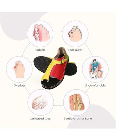 Comfortable Women's Orthopedic Sandals - Open Toe Color Block Fashion Slides with Metal Buckle for Bunion Relief - Ideal for Beach & Travel - Size 9 Yellow - Buy Online on GoSupps.com