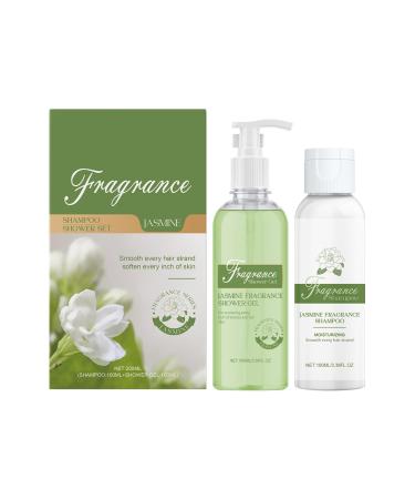XINRAN Jasmine Shower Gel Shampoo Jasmine Fragrance Shampoo Shower Gel Set Moisturizing Hair and Skin Care Set Soothing Nourishing Shower Gel Shampoo for All Skin and Hair Types 1 Piece 1 Piece
