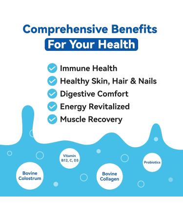 Bovine Colostrum & Collagen Powder for Gut Health Immune Support Hair Growth & Beauty Supplement Sugar Free IgG Probiotics Vitamin B12 C D3 Unflavored 30 Servings Colostrum+Collagen 3.52 Ounce (Pack of 1) - Buy Online on GoSupps.com