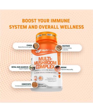 Herbtonics All-in-One Mushroom Supplement for Immune System Support | Nootropic Brain Support Supplement with Lion's Mane Cordyceps Reishi | Powerful Mushroom Complex | 120 Vegan Capsules - Buy Online on GoSupps.com