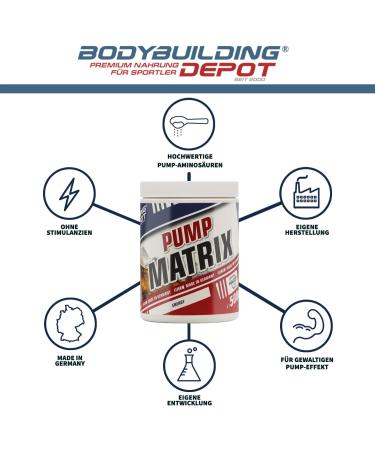 Bodybuilding Depot Pump Matrix 500G - Caffeine-Free Pre Workout Booster | High-Dose Amino Acids for Maximum Pump | Vegan Formula - Buy Online on GoSupps.com