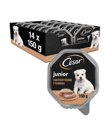 Cesar Junior Puppy Dog Food with Tender Turkey and Veal 150 g - 14 tubs