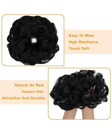 Messy Bun Hair Scrunchie Extension | Curly Wavy Updo Synthetic Chignon Ponytail Accessory - Dark Black | Women Girls - 1 PCS - Buy Online on GoSupps.com