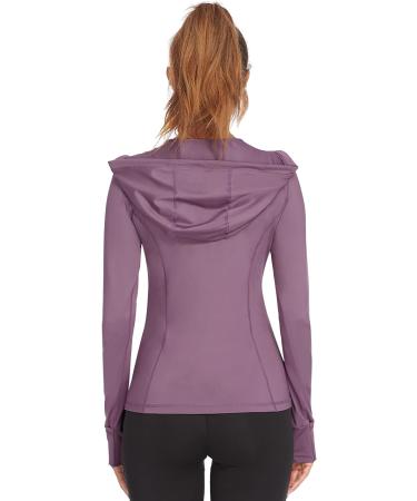 Mokermi Women's Purple Running Jacket - Lightweight Athletic Hoodie for Yoga, Workout, and Sports - Full Zip, Size Medium - Buy Online on GoSupps.com