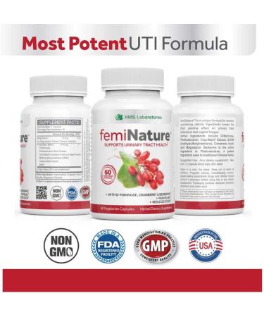 femiNature UTI Treatment for Women - Fast-Acting Bladder Cleanse with D-Mannose, Cranberry Extract, MSM & Berberine - 60 Vegan Capsules - Buy Online on GoSupps.com