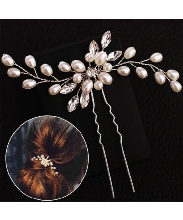 Bridal Pearl Hairpins Set - Wedding Hair Accessories for Women and Girls | Crystal Flower Hair Clips for Bridesmaids - 2 pcs - Buy Online on GoSupps.com