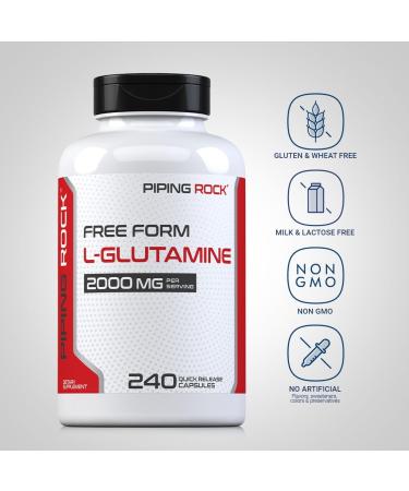 Piping Rock L Glutamine Powder Capsules | 2000 mg | 240 Pills | Supplement for Women & Men | Free Form Amino Acid | Non-GMO Gluten Free - Buy Online on GoSupps.com