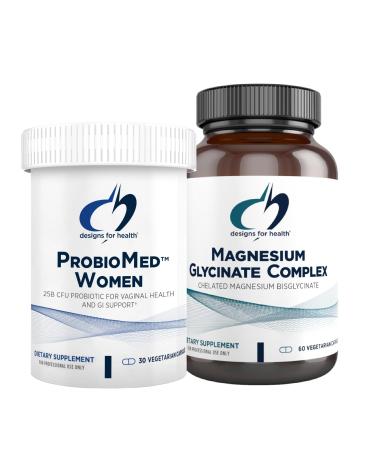 Designs for Health Magnesium & Women's Probiotic Bundle - ProbioMed Women (30 Capsules) Gut Health & Vaginal Probiotic with Magnesium Glycinate Complex (60 Capsules) Superior Absorption Magnesium