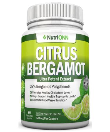 Citrus Bergamot - 500 mg - 90 Vegetarian Capsules - 38% Polyphenols - Natural Premium Quality Citrus Bergamot Extract - Promotes Healthy Triglyceride Levels