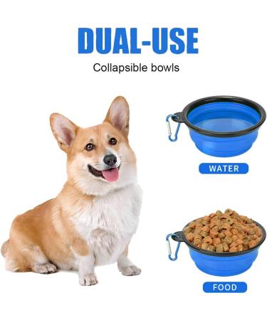 Collapsible Dog Bowl & Portable Cat Water Bowl - 350ml Blue - Travel-Friendly with Carabiner - Buy Online on GoSupps.com