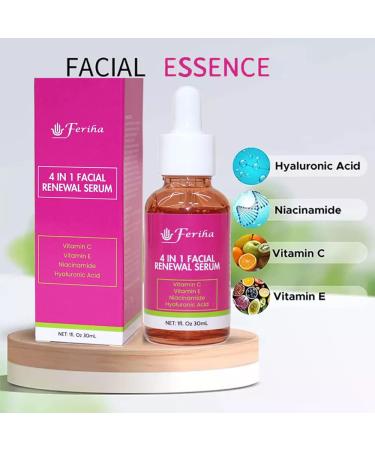 4 in 1 Facial Renewal Serum - Vitamin C E Hyaluronic Acid & Niacinamide | Ultra Regenerating Treatment for Radiant Skin - Buy Online on GoSupps.com