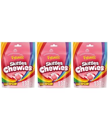 3 x Skittles Chewies Vegan Sweets Fruit Pouch Bag 137g Delicious Treat Gift Hamper For Birthday Christmas Sold By Experts Supplies