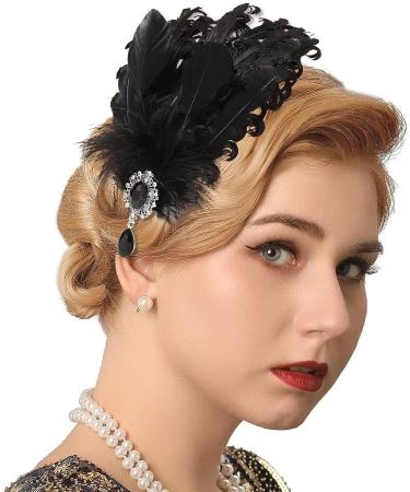 GENBREE 1920s Flapper Headband - Black Feather Hair Hoop for Women and Girls - Buy Online on GoSupps.com