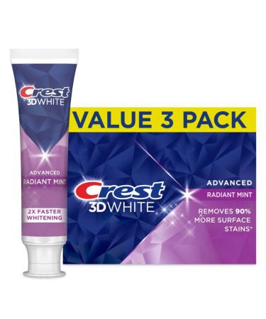 Crest 3D White Advanced Teeth Whitening Toothpaste Crest 3D White Brilliance Toothpaste Radiant Mint 3.3 oz Pack of 3