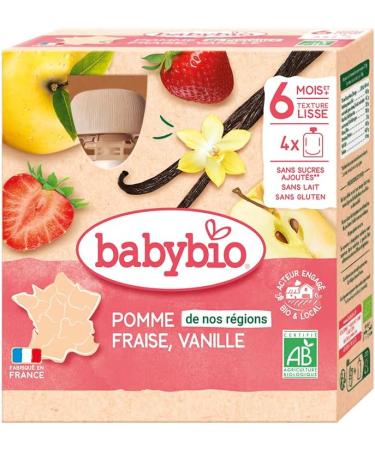 BABYBIO - Strawberry Vanilla Apple Bottles - Organic - 4x90g - Pack of 6 - Buy Online on GoSupps.com