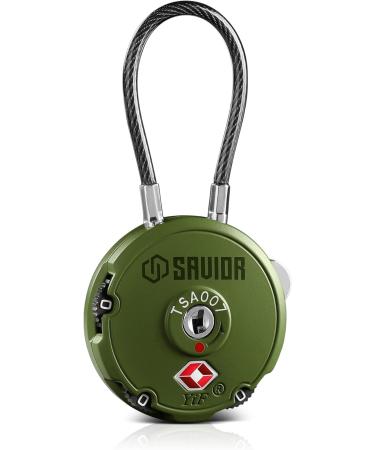Savior Equipment Quality TSA Approved 3 Digit Combination Cable Travel Luggage Locks for Rifle Bag Firearm Gun Case Accessories Ammo Boxes Outdoor Storage - Olive Drab Green