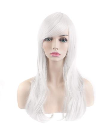 Akstore 28 70cm Long Wavy Curly Hair Fashion Cosplay Wig in White with Wig Cap - Buy Online on GoSupps.com