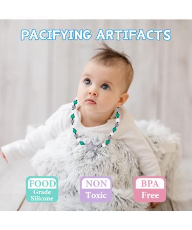 2 Pack Baby Silicone Sensory Chew Necklaces - BPA Free Teething & Nursing Toys for Breastfeeding - Freezable & Dishwasher Safe - Blue & Gray Stars - Buy Online on GoSupps.com