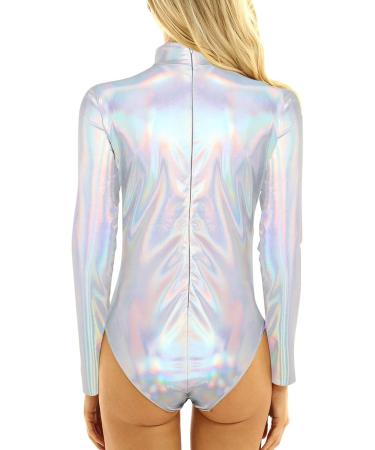 Shiny Metallic Women's Ballet Body Suit - Long-Sleeved Dancewear for Gymnastics & Ballet - Available in Black & Silver - Buy Online on GoSupps.com