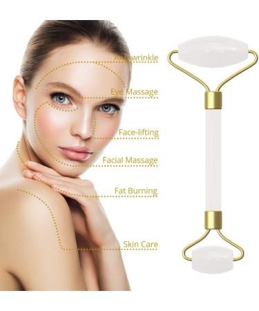 Jade Roller & Gua Sha Face Roller Rose Quartz Massager Facial Beauty Roller Skin Care Tools for Face Eyes Neck Reduce Wrinkle and Dark Circle (White A) - Buy Online on GoSupps.com