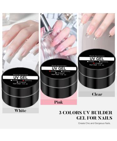 TEEROVA Builder Gel Nail Kit - 3 Colors 30g Clear Pink White Nail Extension Hard Gel Nail Kit Nail Strengthen UV Gel Nail Art Manicure Set with Nail Forms Nail Brush Gel Base Top Coat Set - Buy Online on GoSupps.com