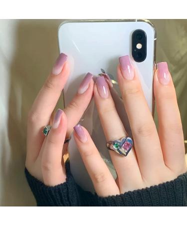 Mouyou press on nails short square nude gradient purple fake nails full cover artificial nails self -adhesive angular color gradient purple acrylic artificial fingernails for women & girls purple purple