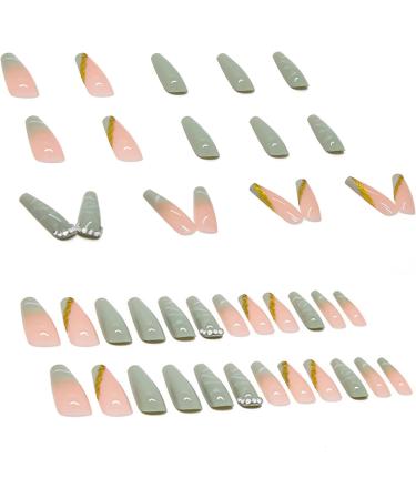 Luvadeyo 24pcs Ballerina Press On Nails - Luxury Green Acrylic Coffin Nails for Women & Girls - Buy Online on GoSupps.com