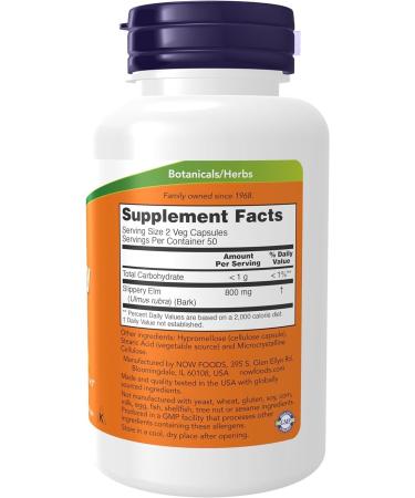 NOW Supplements Slippery Elm 400mg Capsules 100 Count - Buy Online on GoSupps.com
